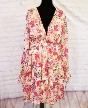 Free People Cream Combo Floral Dress Size M
